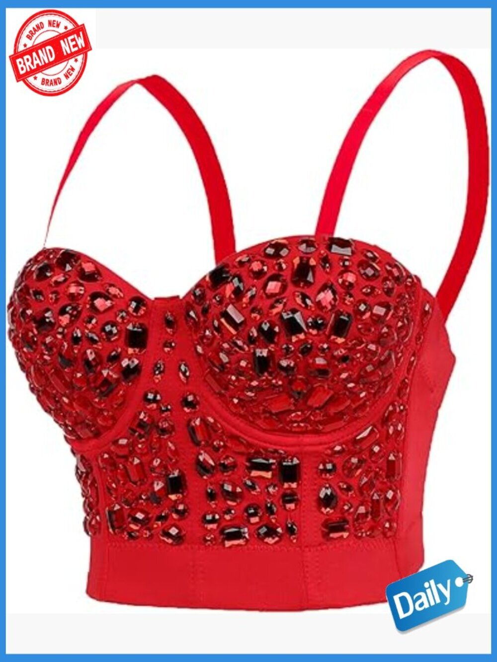 Handmade Rhinestone Push Up Bustier Crop Top Corset Vest Punk Sweetheart